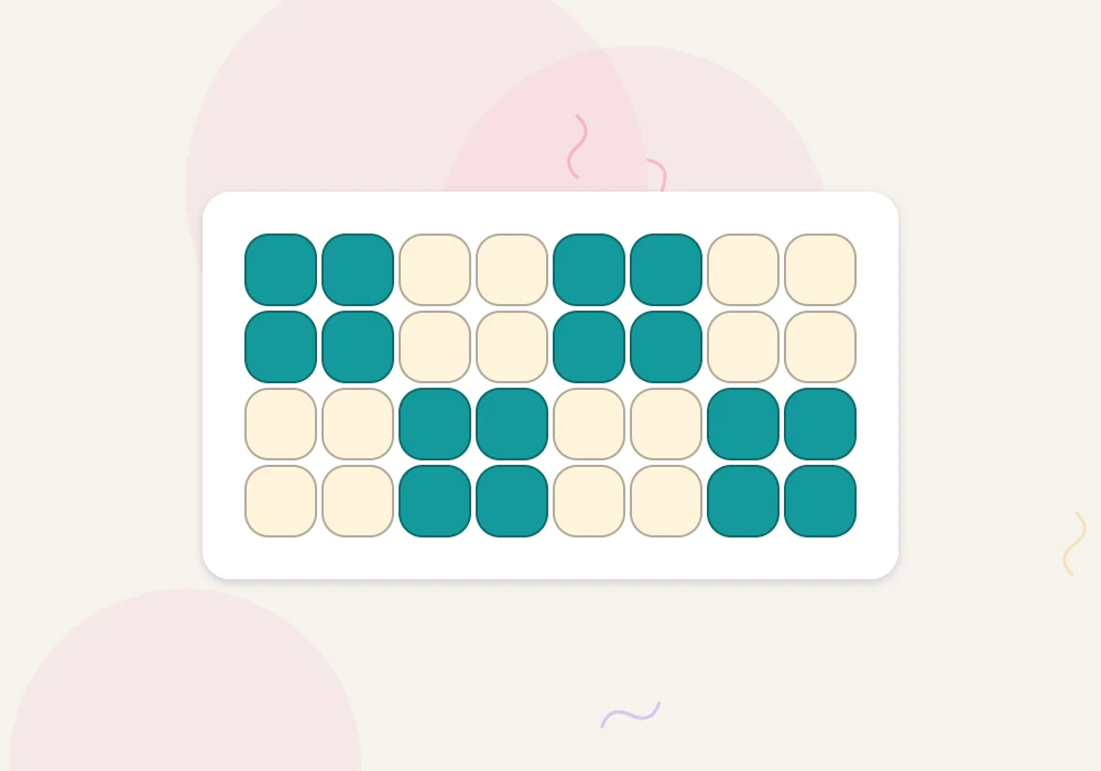 A pixel-style grid showing a checkerboard of teal and cream squares for an alpha bracelet