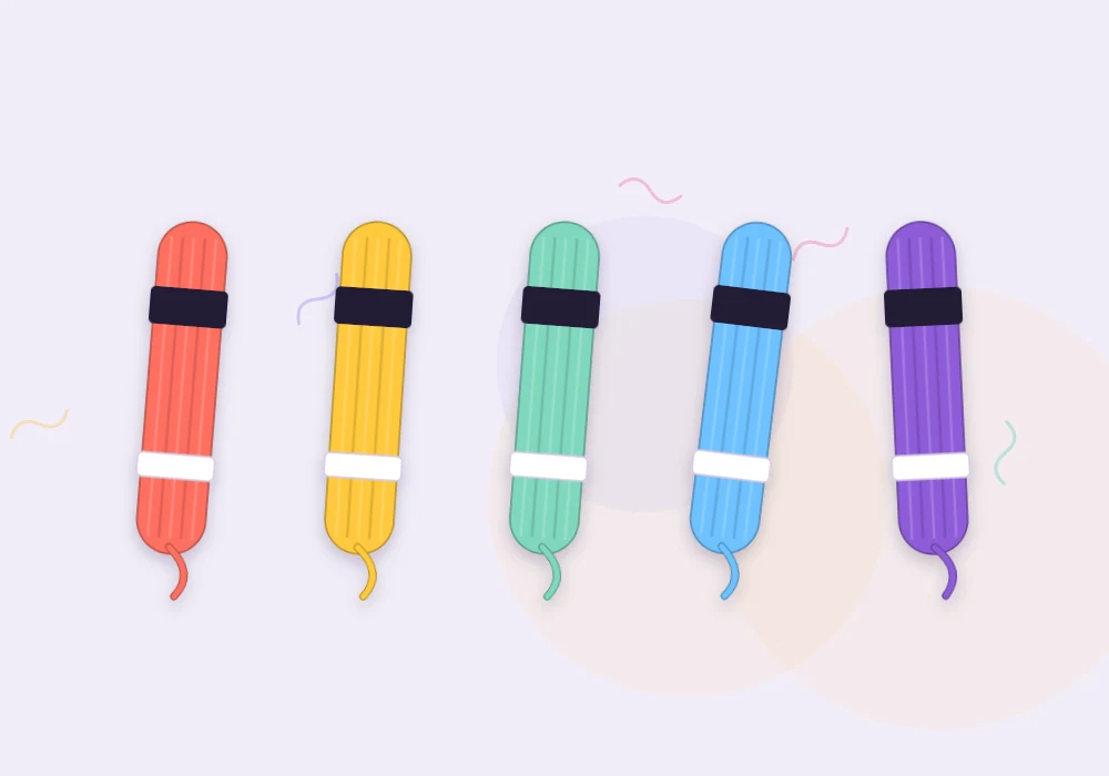 Five skeins of embroidery floss in coral, sun yellow, mint, sky blue and violet laid side by side